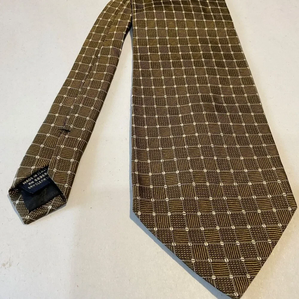 Harold Powell Mens classic Brown Silk Tie micro dots textured weave Italy